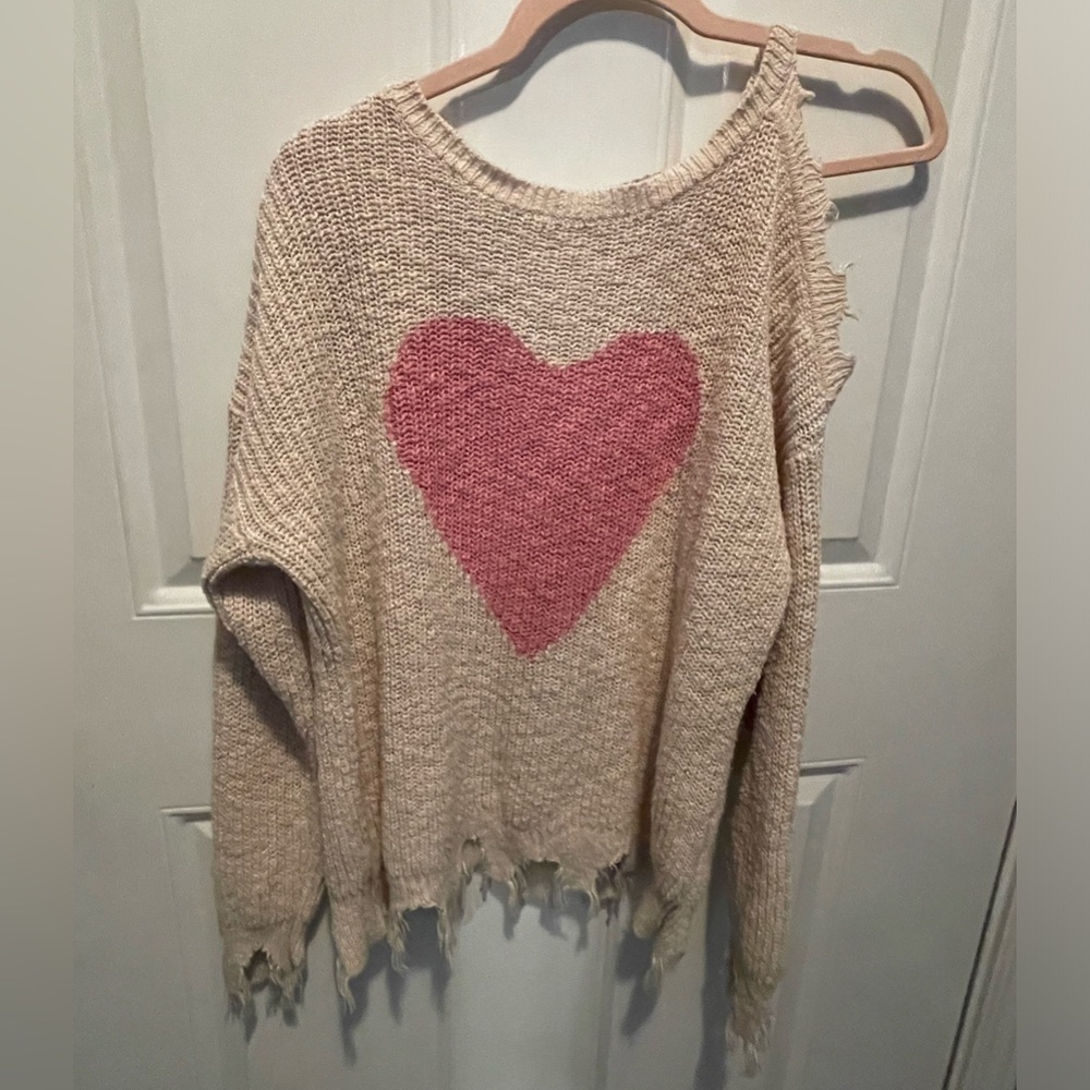 Distressed heart sweater